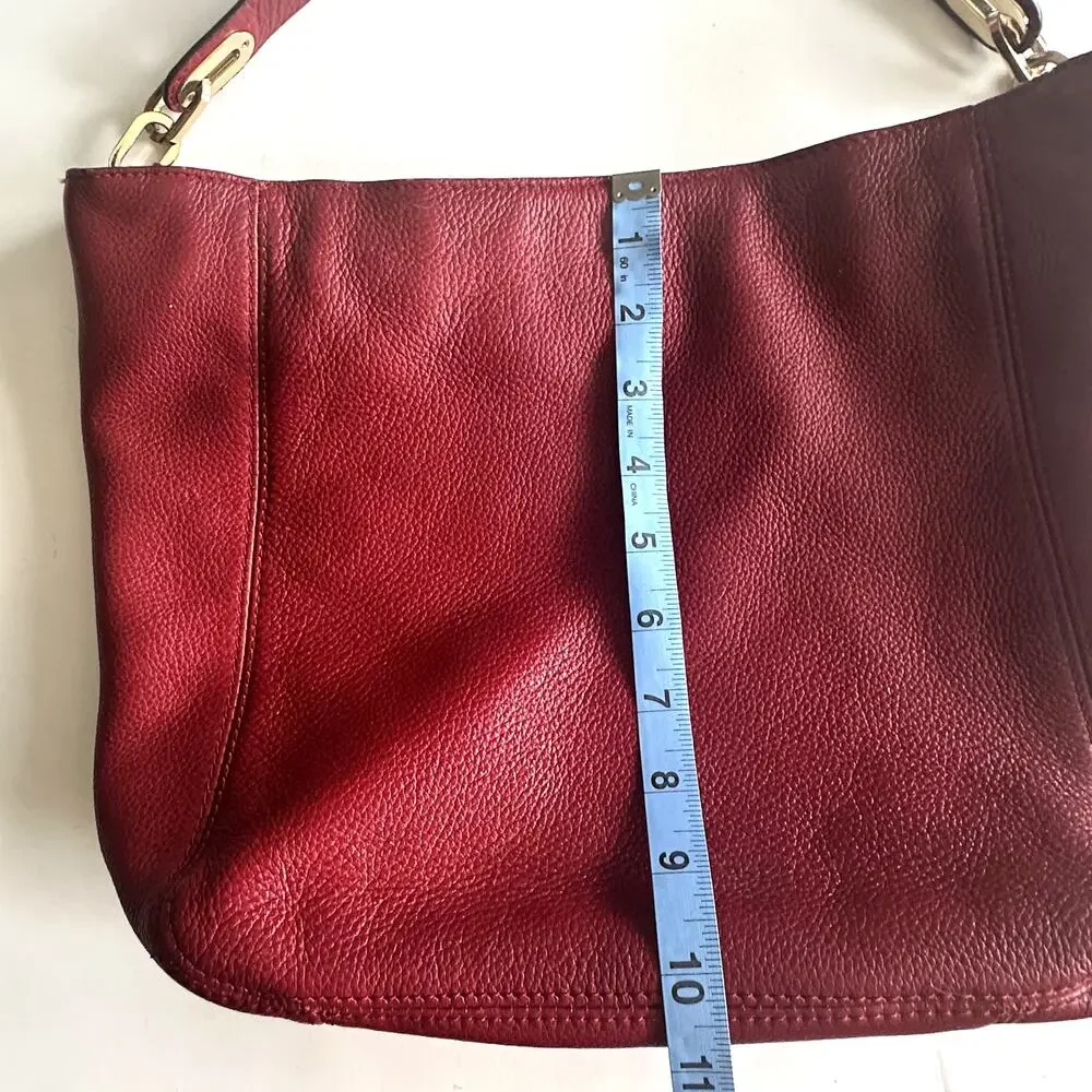 Michael Kors Fulton Hobo Dark Red Pebbled Leather Bag Gold Logo Slouchy Purse